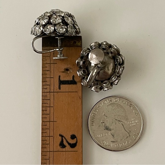 Vintage Sparkly Paste Stone Earrings Screw Back Clear Antique Art - Picture 7 of 10